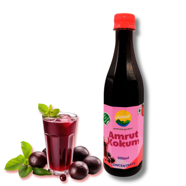 Nutrinat Amrut Kokum | Kokum Sharbat | Organic Kokum Syrup | Pure & Natural Kokam Sharbat with No Added Preservatives & No Additives | Kokam Syrup with Cumin Powder | Fruit Juice Concentrate 500ml - (Pack of 1)