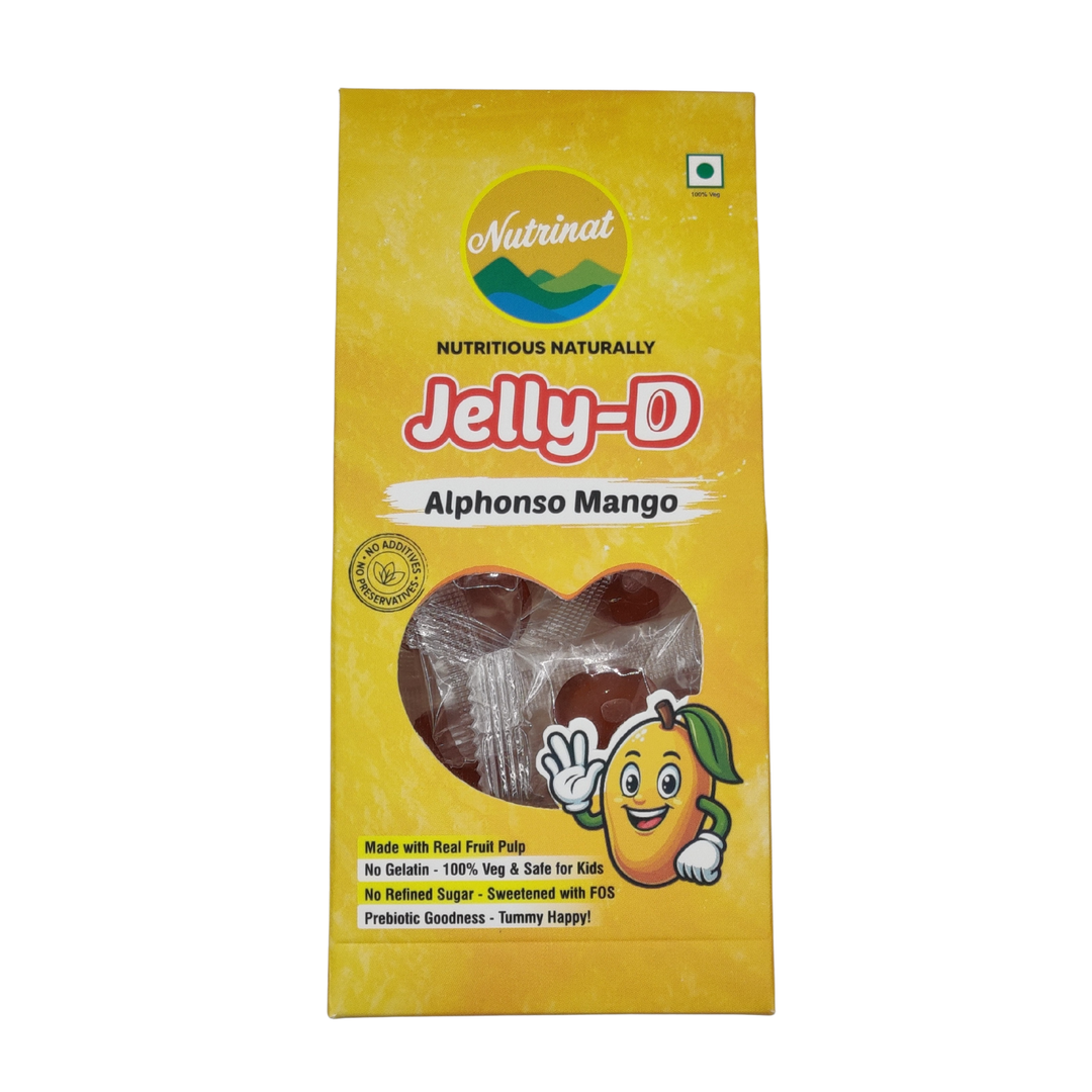 Jelly D Alphonso Mango – Real Fruit Jelly | Pack of 20 Jellies | No Gelatin | No Refined Sugar | Made with FOS & Plant-Based Pectin | Healthy Snack for Kids & Adults