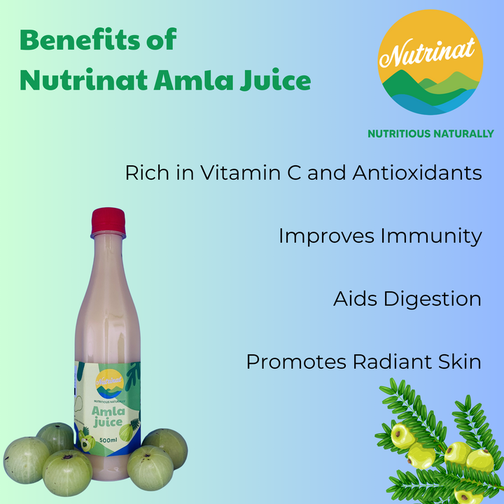 Nutrinat Amla Juice 500ml | Rich Source of Vitamin C | Effective Antioxidants for Immunity boosting | Pure, Natural and 100% Ayurvedic Juice